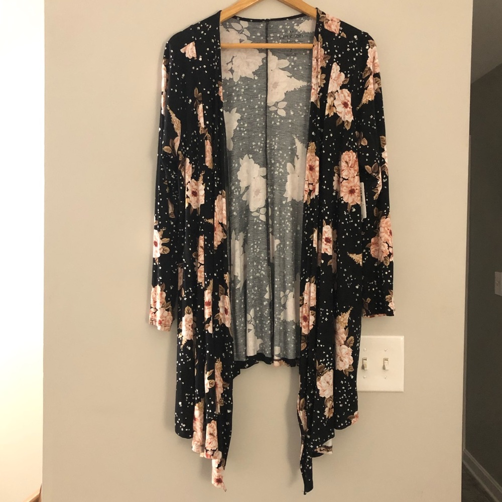 torrid Black Floral Duster Cardigan with Pink Roses